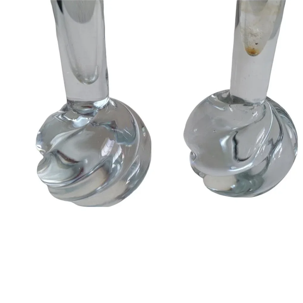 Pair of Mid Century Modern Clear Bud Vases Twisted Weighted Bottoms